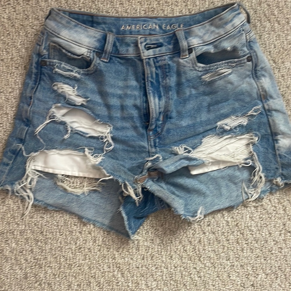 Blue ripped high waisted jean shorts